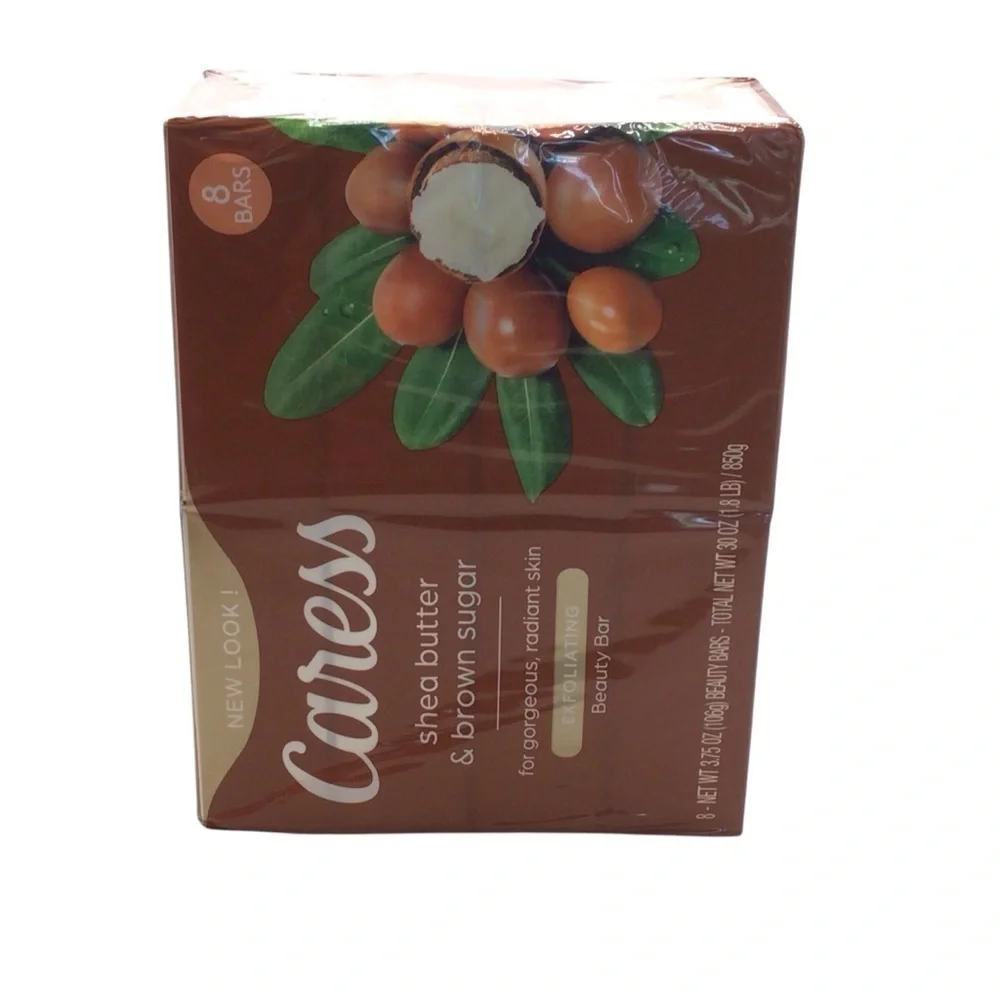 8 Pack Caress Shea Butter & Brown Sugar Exfoliating 3.75 oz Bar Soap